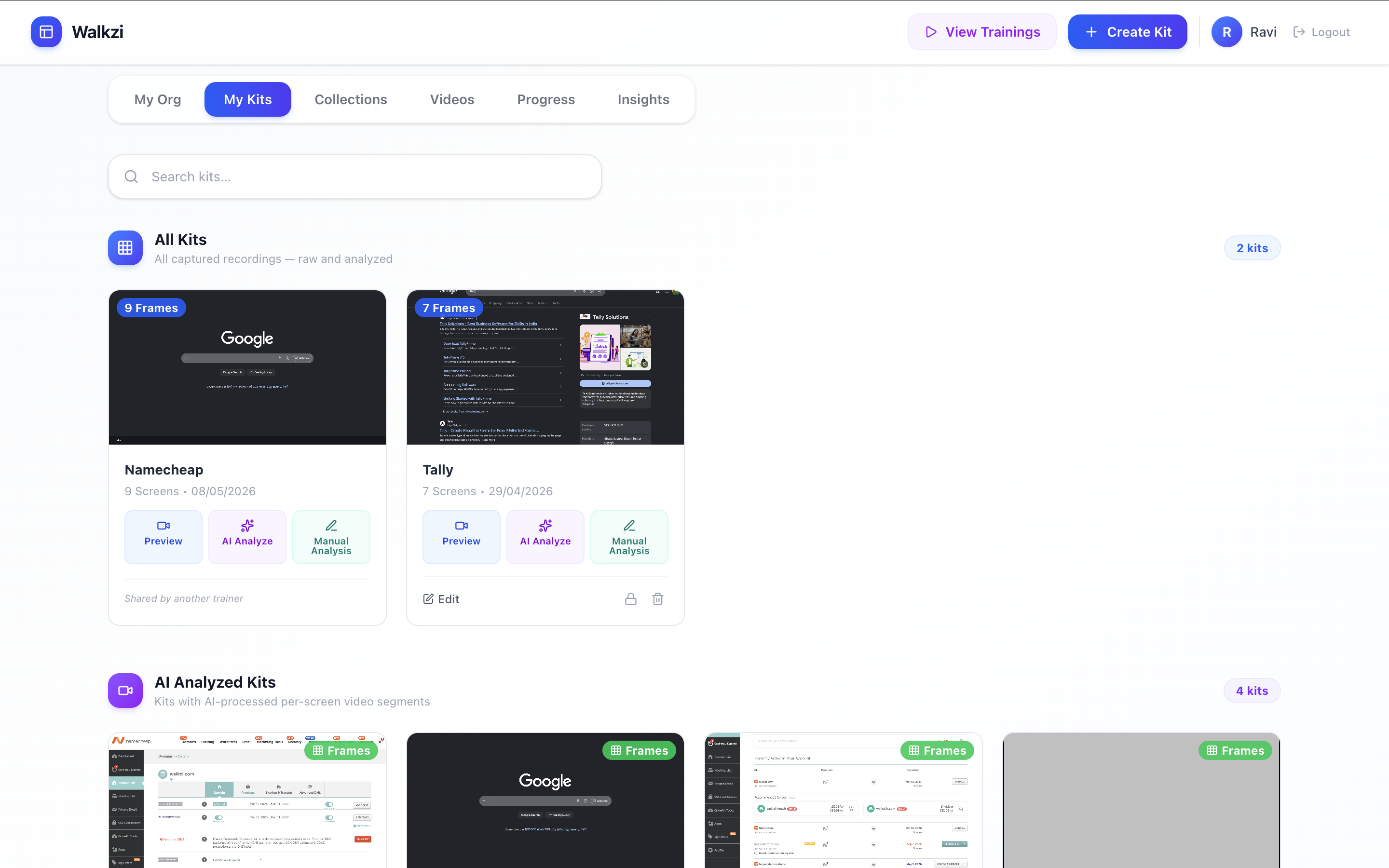 Walkzi Kits dashboard
